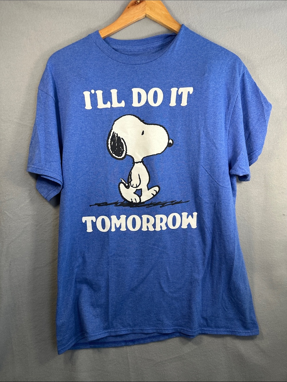 Hybrid Apparel Blue Short Sleeve Snoopy Graphic Tee with White Print